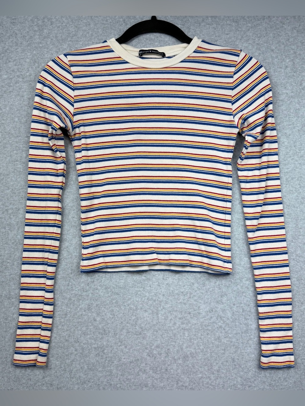 Brandy Melville Ribbed Long Sleeve Striped Crewneck Tee